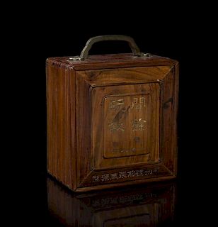 A Huanghuali Seal Box, Height 5 3/4 x width 5 3/8 x depth 3 1/2 inches.
