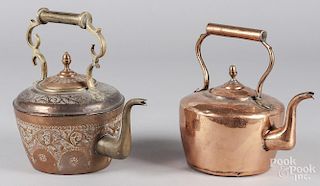 Two copper kettles