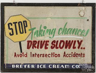 Painted pressboard Drive Slowly sign