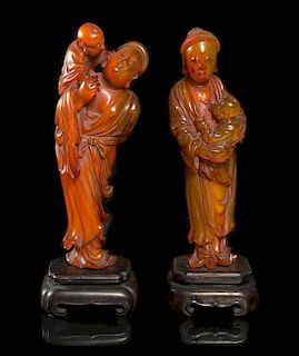 Two Chinese Carved Horn Figures, Height of taller 5 7/8 inches.