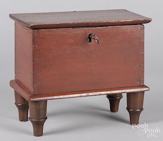 Miniature red stained poplar blanket chest