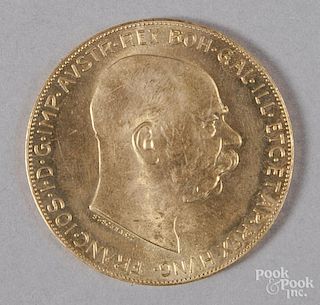 Austria 100 Corona gold coin, 1915.