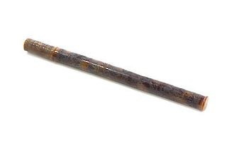 A Carved Amber Brush Pen Holder, Length 9 1/4 inches.
