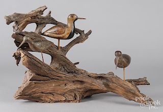 Two carved shorebird decoys