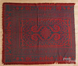 Pennsylvania red and blue jacquard coverlet
