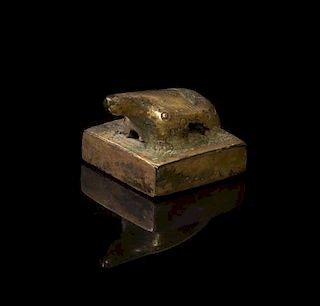 A Chinese Gilt Bronze Seal Stamp, Width 1 inch.
