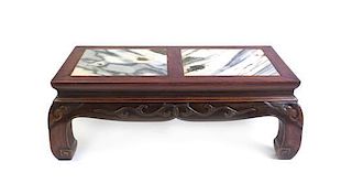 A Chinese Wood and Dreamstone Inset Stand, Height 6 5/8 x length 18 1/2 x depth 9 7/8 inches.