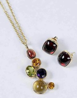 14kt. Gemstone Necklace and Earrings