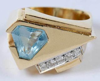 14kt., Diamond & Blue Topaz Ring