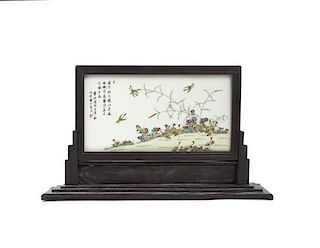 A Chinese Painted Porcelain Plaque, Height of plaque 5 3/4 x width 11 inches.