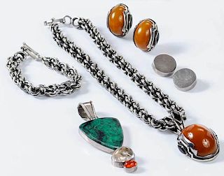 Five Pieces Silver & Gemstone Jewelry