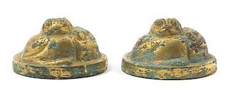 A Pair of Chinese Gilt Bronze Scroll Weights, Diameter 2 1/4 inches.