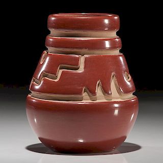 Margaret Tafoya (Santa Clara, 1904-2001) Carved Redware Pottery Jar