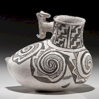 A Large Tularosa Black-on-White Pottery Duck Canteen with Effigy Handle
