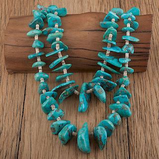 Pueblo Blue Gem Turquoise and Heishi Necklace