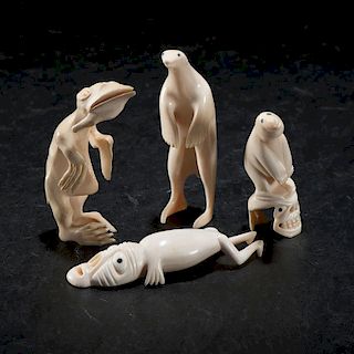 Greenlandic Inuit Carved Walrus Ivory and Bone Tupilaks