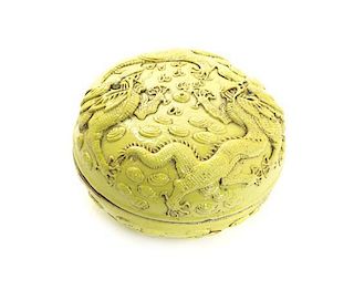 A Yellow Glaze Porcelain Paste Box and Cover, Diameter 3 1/4 inches.