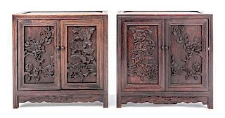 A Pair of Chinese Diminutive Hardwood Cabinets, Height 11 7/8 x 5 3/4 inches.
