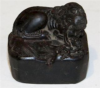 A Chinese Black Stone Seal, Height 1 3/16 inches.