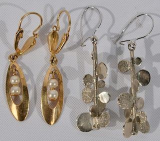 NO CREDIT CARDS FOR JEWELRY  Two pairs of 18 karat gold earrings, one set with pearls.  8.9 grams  Credit card payments will