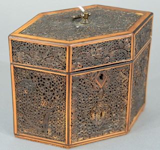 Georgian octagon tea box, made from inset rolled paper, 18th century. 
height 4 1/2 inches, width 6 inches
