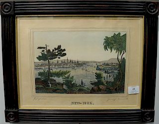 Watercolor and pencil on paper 
"New York" 
signed illegibly lower left: Guznui? 
dated lower right: 1854 
19th century 
10 1