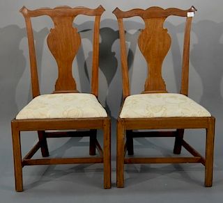 Pair of Chippendale mahogany side chairs having shaped crest rail over shaped splat over slip seat on squared legs, circa 176