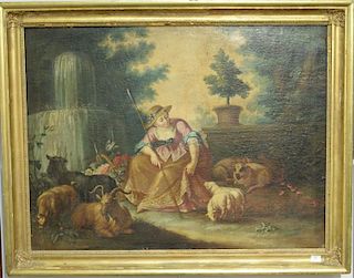 18th/19th century oil on canvas Shepherdess with Her Sheep unsigned After Jean Honore Fragonard 34 1/2" x 45 1/2"