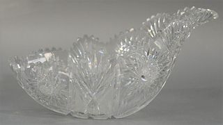 Cut glass bowl, unusual form.   height 7 inches, length 14 inches