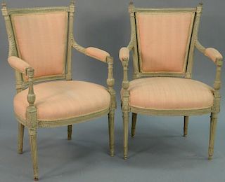 Pair of Louis XVI fauteuils with grey frames, probably 18th century