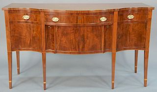 Margolis mahogany Federal style sideboard with door, drawers, and bottle drawers and inlaid edges. 
height 41 1/2 inches, wid