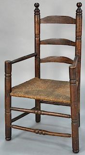 Primitive ladder back great chair having turned supports, legs, arms, and hand rests, late 17th century (ended out and finial