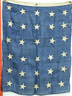 Naval Jack 30 star flag, marked on boarder: Hall 121 Montague St., circa 1863. 2'10" x 3'30" Provenance: From the Estate o