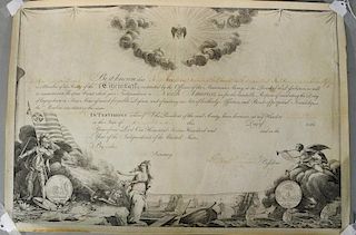 George Washington and Henry Knox signed Society of the Cincinnati Office Membership document, to Peleg Heath, mounted on old 