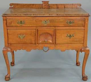 Queen Anne maple highboy base having one long drawer over three short drawers over heart shaped cut-out, set on cabriole legs
