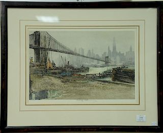 Luigi Kasimir (1881-1962) 
color etching aquatint 
Brooklyn Bridge New York 
pencil signed bottom center: Luigi Kasimir 
plat