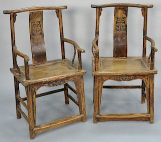 Pair of Chinese hardwood armchairs. 
height 41 inches
