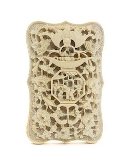 A Chinese Export Carved Ivory Card Case, Length 4 5/8 inches.