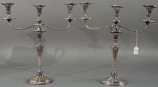 Pair of Sheffield silverplate candelabra with oval bases, 19th century.  height 18 inches, width 17 1/2 inches   Provenance: