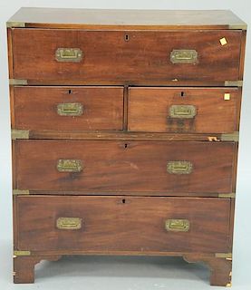 Campaign chest in two parts, upper portion with one long drawer over two drawers on lower section with two long drawers, set