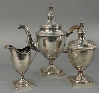 Christian Wiltberger American three piece silver tea set, Philadelphia circa 1793-1819, comprising of teapot covered sugar an