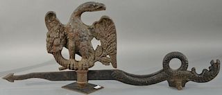 Columbian Press counterweight, iron mounted eagle on iron serpent arm.   height 20 1/2 inches, length 51 inches