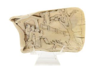 A Chinese Small Carved Ivory Wrist Rest, Width 3 7/8 inches.