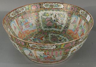 Large rose medallion punch bowl with hand painted scholar panels. 
height 7 1/2 inches, diameter 18 1/4 inches  
Provenance: