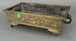 Large Chinese rectangular footed planter having incised and molded border. 
height 4 1/2 inches, width 16 1/2 inches