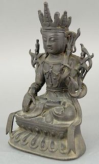 Chinese bronze buddha figure seated with crossed legs on lotus base. height 9 1/2 inches Provenance: From the Estate of Charl