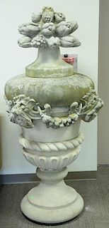 Pair of large cement covered urns in five parts.   height 65 inches, diameter 36 inches   Provenance: Property from the Esta.