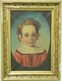Primitive portrait of a young boy wearing red, 19th century. 
12 1/2" x 8 3/4"
