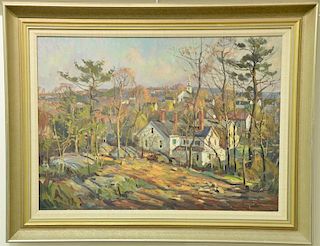 Wayne Beam Morrell (1923-2013) 
oil on canvas Country Town in the Spring 
signed lower left: Wayne Morrell 
label on verso: N