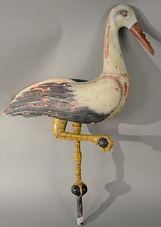Folk Art carved wood stork weathervane. height 38 inches, length 27 inches  Provenance: From the Estate of Charles B. Fergus
